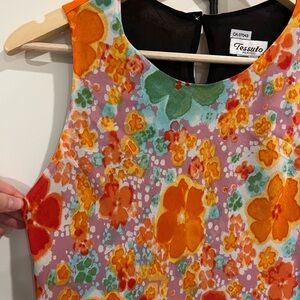 Vibrant Floral Sleeveless Dress, Vintage Mother of Pearl button